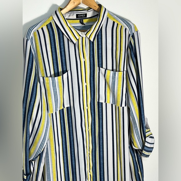 Jones New York Yellow Blue Striped Linen Button Up Tunic Blouse Size 3X - Picture 4 of 12